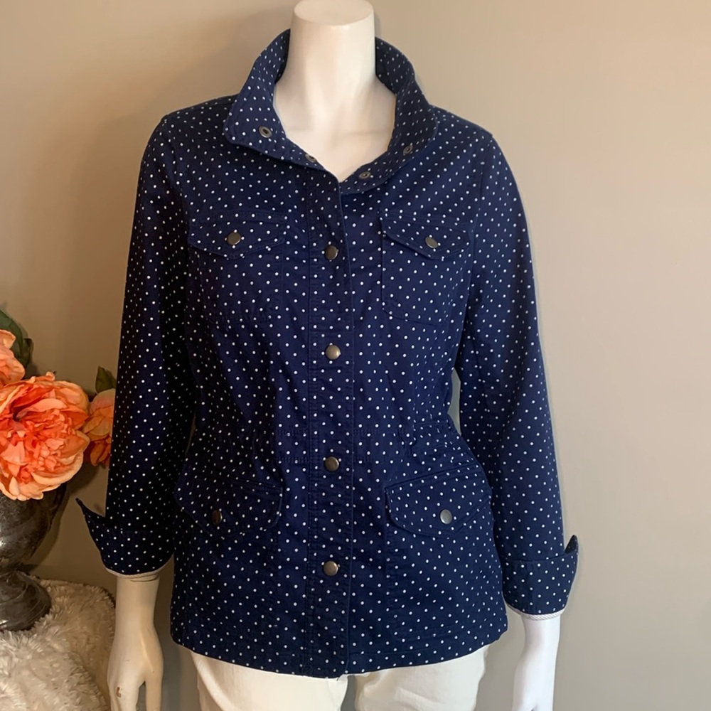 Talbots Navy Polka Dot Jacket Small Petite